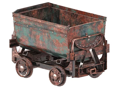 Old Fashioned Rusted Functional Cart With Metal Wheels And Transport Structure 3d model