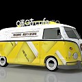 Vintage Van Style Mobile Coffee Truck With Yellow White Exterior And Service Awning