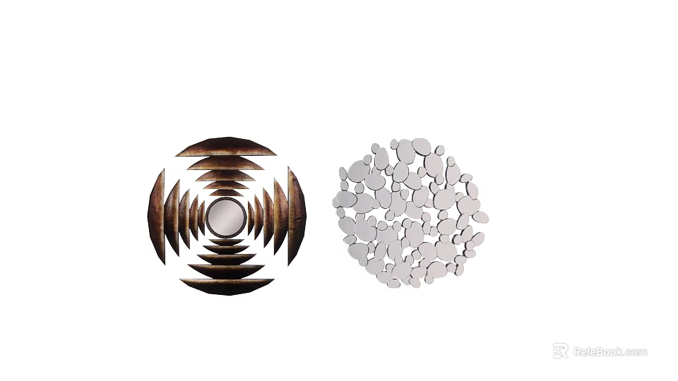 Two Decorative Circular Mirrors With Concentric Patterns And Silver Small Discs Design 3d model 