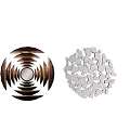 Two Decorative Circular Mirrors With Concentric Patterns And Silver Small Discs Design