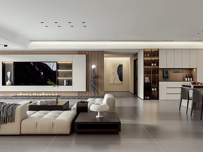 Modern Living Dining Area Interior With Sofa Coffee Table TV Feature Wall And Dining Table 3d model