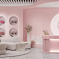 VELIKE Pink Store Interior With Curved Display Windows And Product Shelves