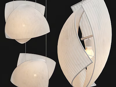 Contemporary White Pendant Lights With Unique Curved Pleated Design For Modern Interior Decor 3d model