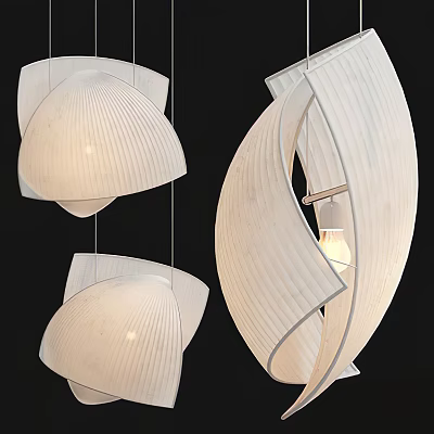 Contemporary White Pendant Lights With Unique Curved Pleated Design For Modern Interior Decor 3d model