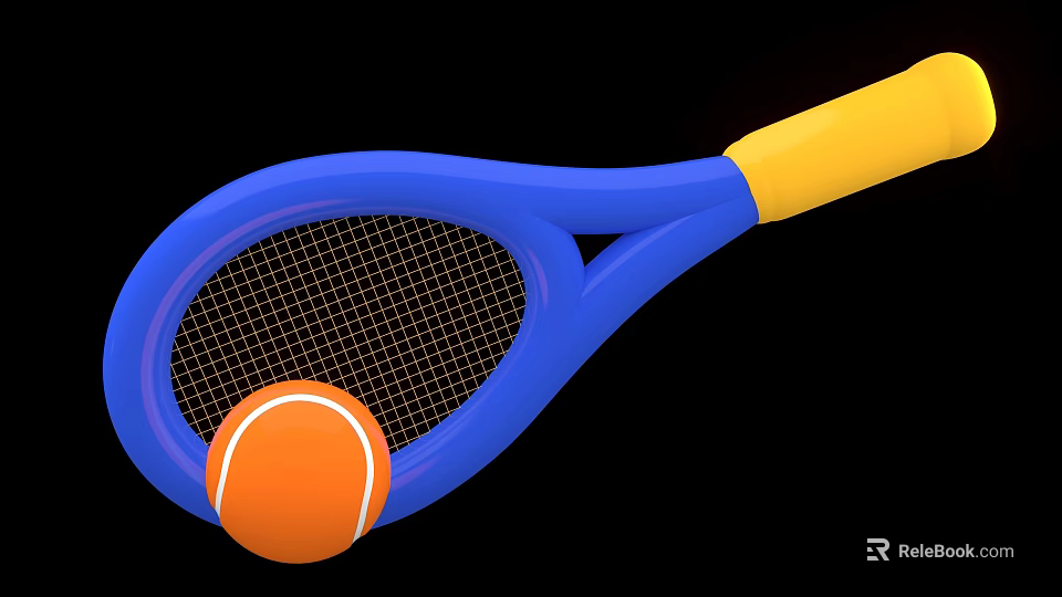 Blue Yellow Inflatable Tennis Racket With Orange Ball Kids Outdoor Toy 3d model 