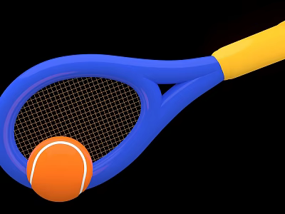 Blue Yellow Inflatable Tennis Racket With Orange Ball Kids Outdoor Toy 3d model