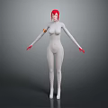 Futuristic Female 3D Character With Red Hair In White Bodysuit And Mechanical Arm