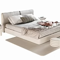 Modern Light Colored Double Bed With Pillows Blanket Side Table Lamp And Rug 3d model