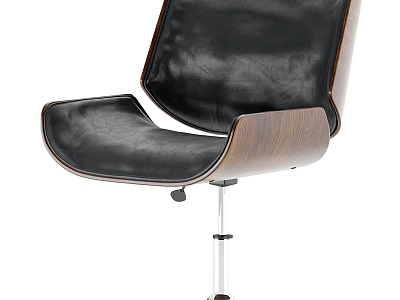 Modern Office Chair With Black Leather Upholstery Wooden Armrests And Adjustable Swivel Base 3d model