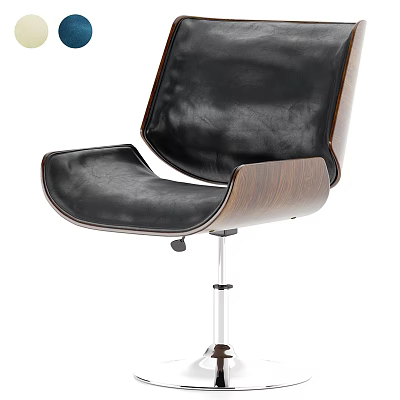 Modern Office Chair With Black Leather Upholstery Wooden Armrests And Adjustable Swivel Base 3d model