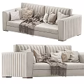 Two Seater Sofa With Light Beige Velvet Ribbed Design Pillows And Throw Blanket