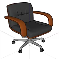 Modern Office Chair With Black Leather Upholstery Wooden Armrests And Metal Base On Wheels