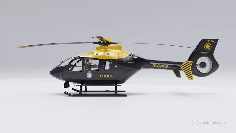 Black And Yellow Police Helicopter With Insignia Parked On White Background 3d model 