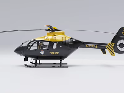 Black And Yellow Police Helicopter With Insignia Parked On White Background 3d model