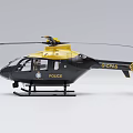 Black And Yellow Police Helicopter With Insignia Parked On White Background