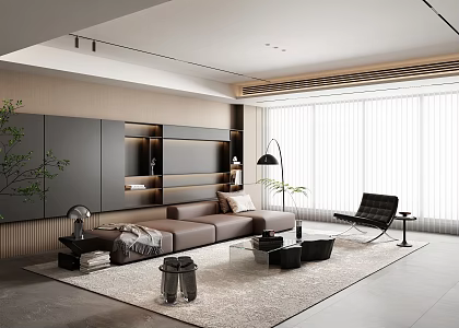 Italian-style living room three-person sofa coffee table single chair side table bookcase floor lamp ornaments acrylic stool 3d model