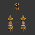 Futuristic Yellow Blue Mechanical Vehicle With Cylindrical Parts And Connecting Cables