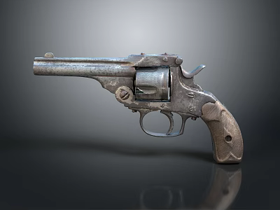 Vintage Revolver with Worn Metal Body Wooden Grip and Silver Brown Classic Design 3d model