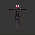 Futuristic Female Game and Movie Character With Red Hair Black Armor and Blue Glowing Elements