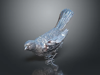 Metallic Shiny Bird With Textured Surface Standing Pose Detailed Tail And Claws 3d model