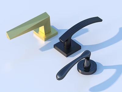 Three Different Modern Cabinet Handles In Gold And Black Metal Designs 3d model