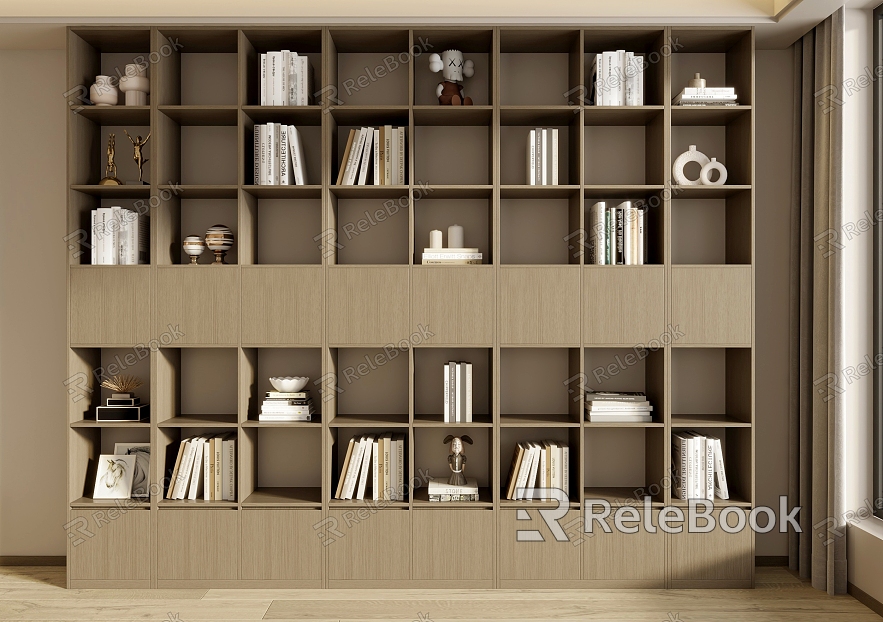 Bookcase Decorative Cabinet Bookcase Book Combination Bookshelf Ornaments Decorative Ornaments Open Solid Wood Bookcase model