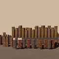 Stone and Wood Columns with Various Materials Colors Neatly Arranged Decorative Elements