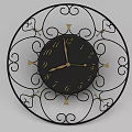 Decorative Wrought Iron Wall Clock With Black Dial And Gold Accents
