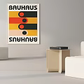 White Single Sofa In Modern Interior With Bauhaus Poster And Side Table 3d model