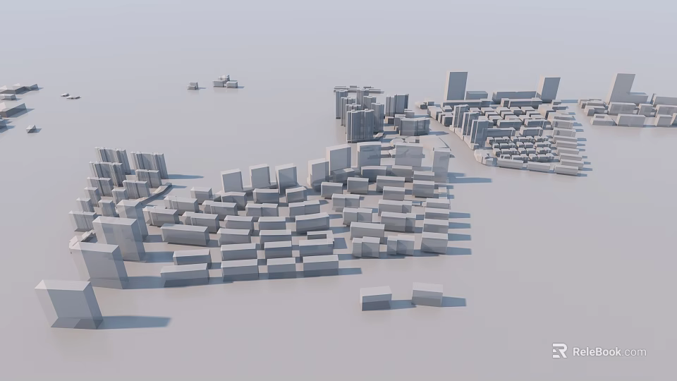 Abstract Gray City Architecture 3D Model With Various Building Structures 3d model