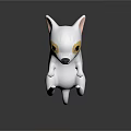 White Chihuahua 3D Character With Yellow Eye Patches Standing Pose On Dark Background Reflection
