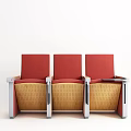 Public Chairs With Red Fabric Upholstery Wooden Armrests And Metal Accents