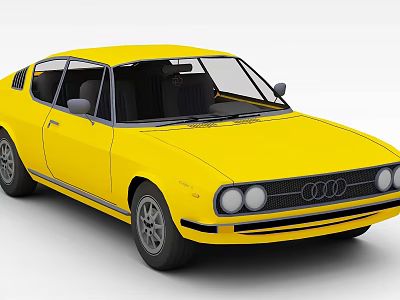 Yellow Classic Audi Car 3D Model With Retro Design And Black Windows 3d model