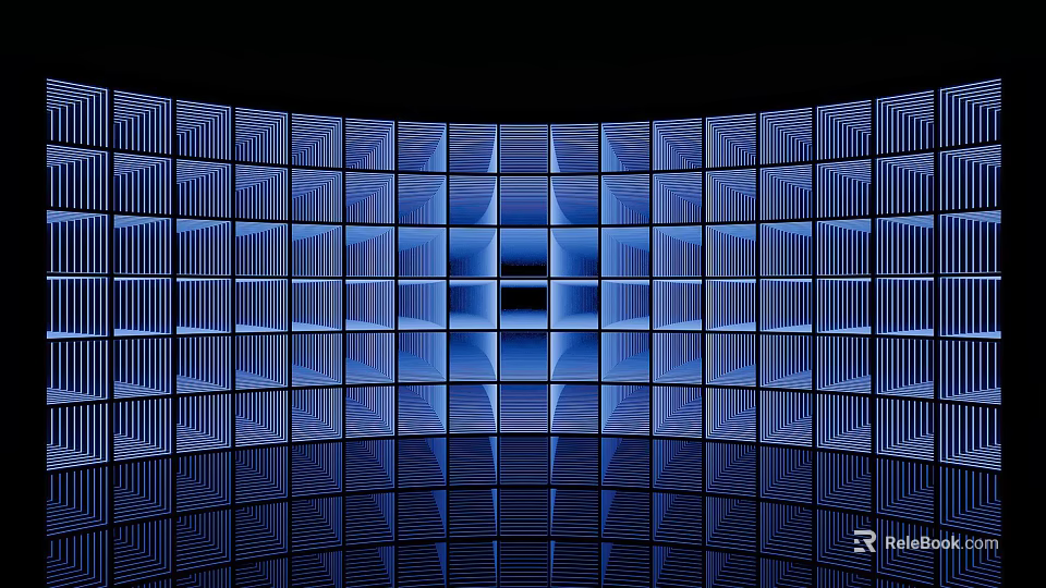 Abstract Blue Grid Design Featuring Symmetrical Cubes And Tunnel Like Reflection 3d model 
