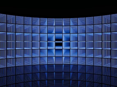 Abstract Blue Grid Design Featuring Symmetrical Cubes And Tunnel Like Reflection 3d model