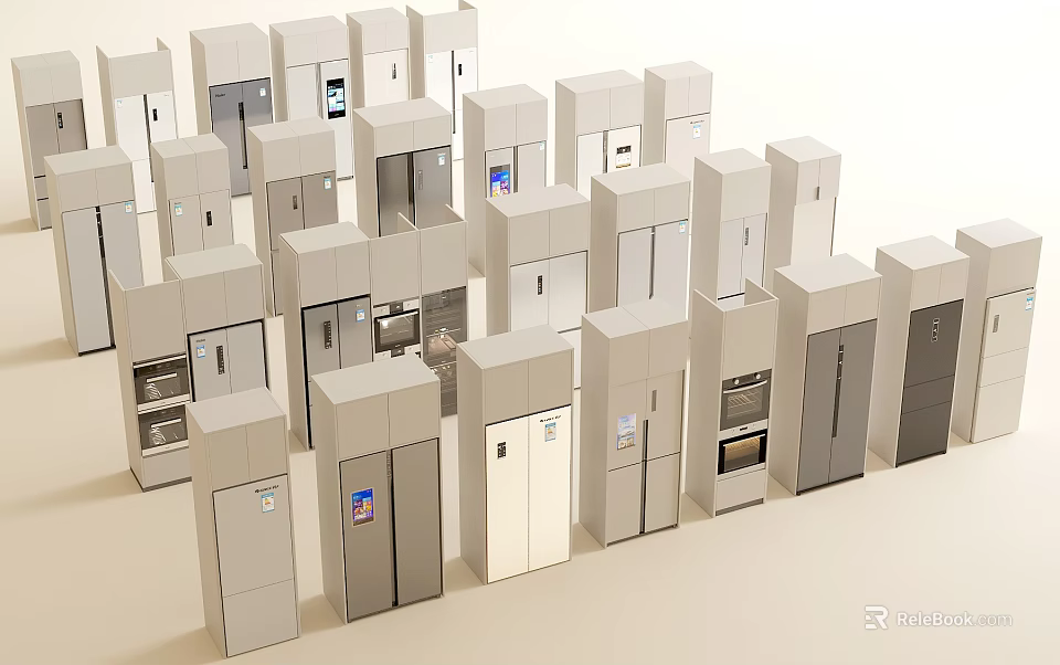 Modern Refrigerators and Freezers Collection With Various Styles and Designs 3d model