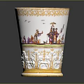 Elegant Classical Porcelain Cup With Intricate Golden Trim And Colorful Figurative Designs