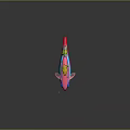 Cute Pink Fish With Blue Stripe Green Decorations And Big Eyes In Starry Background