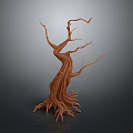 Dry Tree With Twisted Branches Exposed Roots And Textured Trunk On Dark Background 3d model