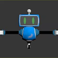 Playful Blue Robot Featuring Green Eyes Small Dome Top Black Arms Silver Ends And Wheels