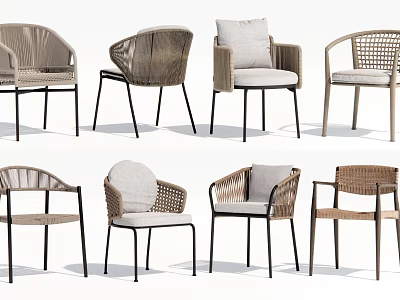 Various Designed Outdoor Chairs With Woven Details Metal Frames And Comfortable Cushions 3d model