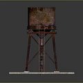 Rusted Water Tower Model With Metal Frame Ladder And Concrete Base