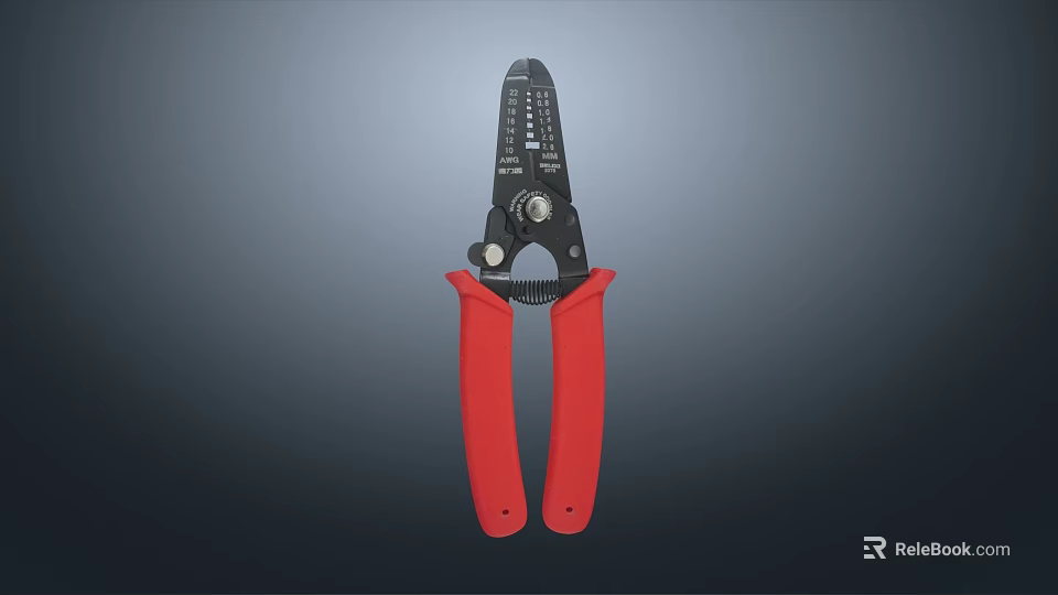Red Handle Black Head Wire Stripper Tool With Adjustable Knob And Scale 3d model