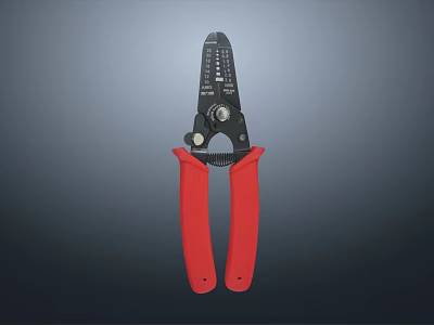 Red Handle Black Head Wire Stripper Tool With Adjustable Knob And Scale 3d model
