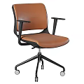 Modern Office Desk and Chair Set with Brown Leather Wheeled Chair and Black Frame