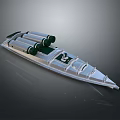 Silver Speed Boat With Two Cylindrical Engines Green Seats And Streamlined Design