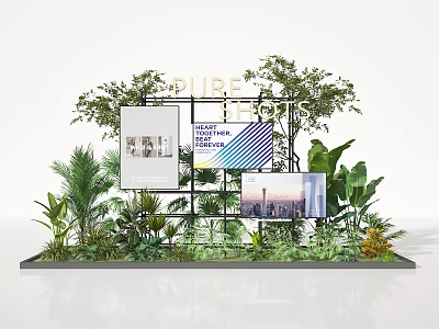 Diverse Plant Combination Featuring Palm Leaves Greenery And Metal Frame 3d model