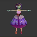 Game Movie Character Blue Haired Girl In Purple Lace Decorated Dress Arms Outstretched Pink Shoes