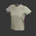 White Short Sleeve Round Neck T-shirt With Grid Pattern For Casual Fashion Wear
