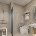 Bright Modern Accessible Public Toilet With Safety Grab Bars And Complete Bathroom Facilities